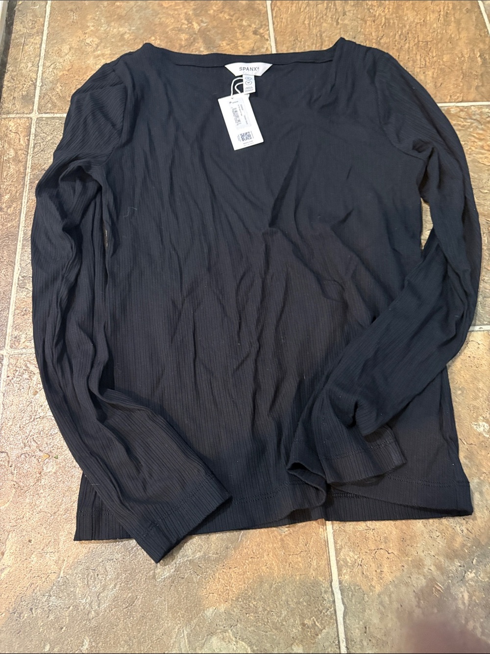 SPANX women’s Black Ribbed asymmetrical Long-Sleeve Top